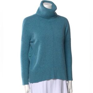 Cynthia Rowley 100% Cashmere Funnel-neck Sweater Blue Green Cabincore Size Small